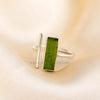 Raw Green Jade Bar Ring: Sterling Silver Adjustable Statement Jewelry