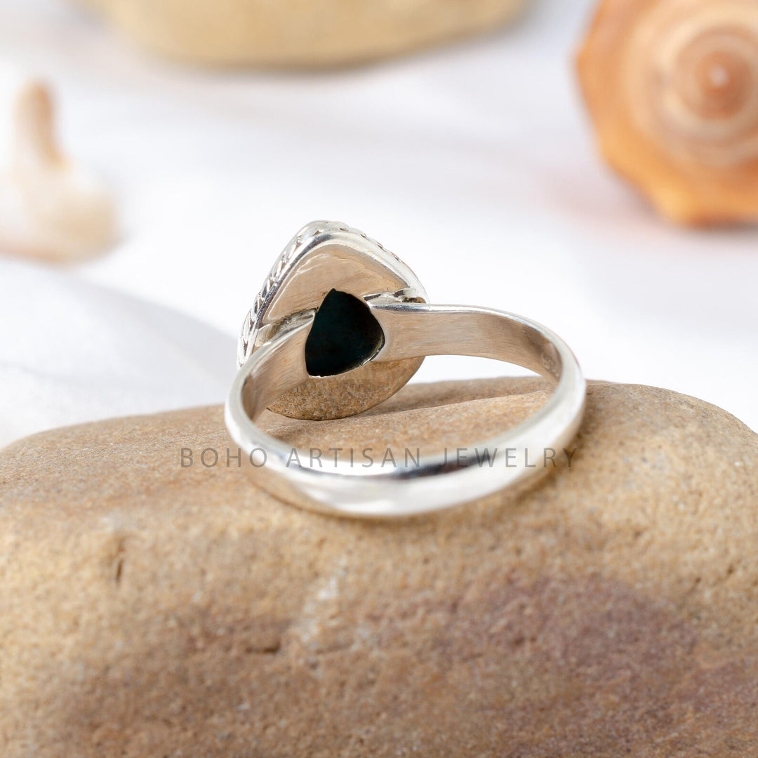 Raw Kingman Turquoise Ring: Oxidized Sterling Silver Boho Jewelry