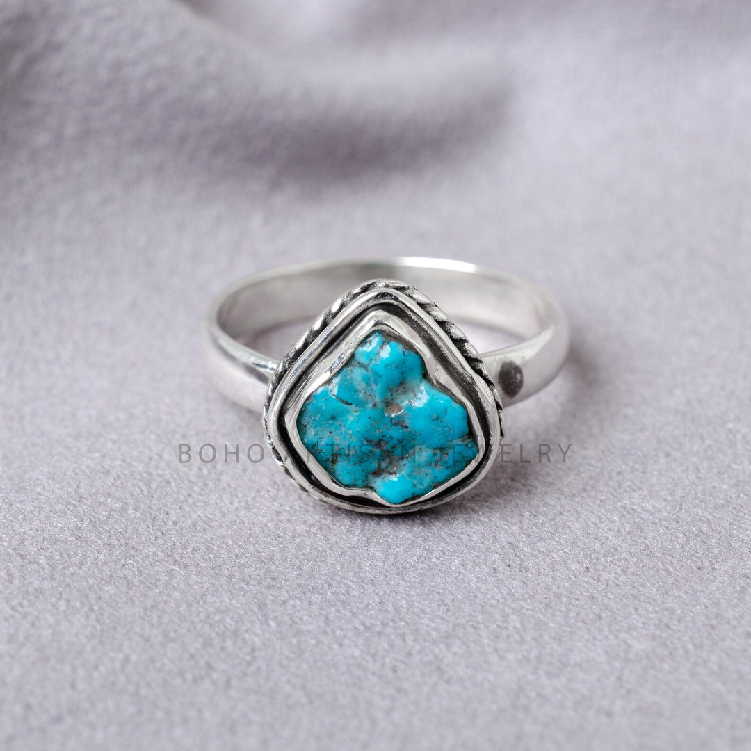 Raw Kingman Turquoise Ring: Oxidized Sterling Silver Boho Jewelry