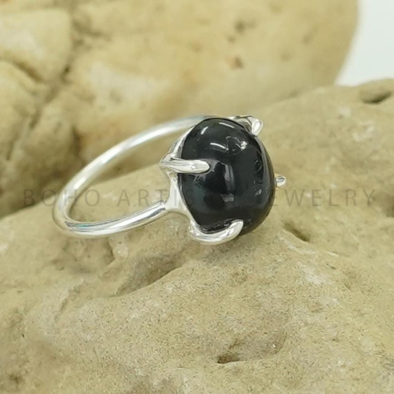Black Obsidian Ring: Handmade 925 Sterling Silver Statement Jewelry