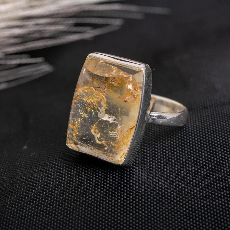 Handmade Lodolite Quartz Ring: 925 Sterling Silver Boho Jewelry