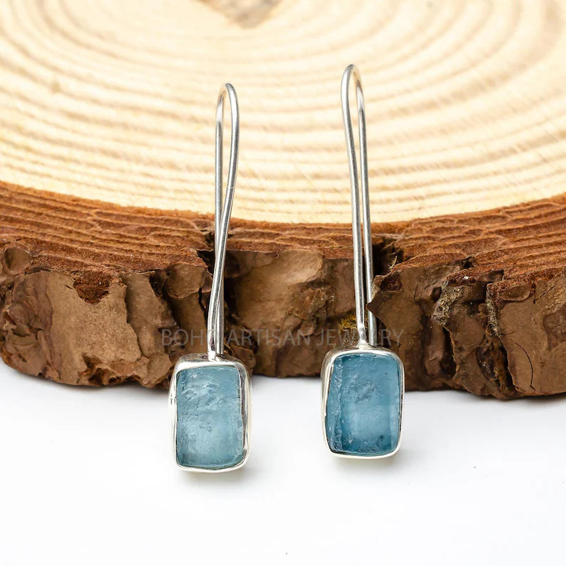 Unique Gemstone Jewelry, Silver Earring, Earring, Jewelry, Jewelry Gift, Handmade Jewelry, Women Earrings, Wire Earrings, Sterling Silver Earrings, Silver Dangle Earrings, Raw Aquamarine Earrings, Handmade Jewelry Earrings, Handmade Earrings, Gemstone Earrings, Earrings for Women, Earrings Dangle, Earing Woman, Aquamarine Earrings