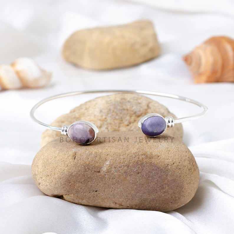 Tiffany Jasper Silver Bracelet, Tiffany Cuff Bangle Bracelet, Handmade Silver Jewelry, Adjustable Bracelet, Purple Gemstone, Gift For Women