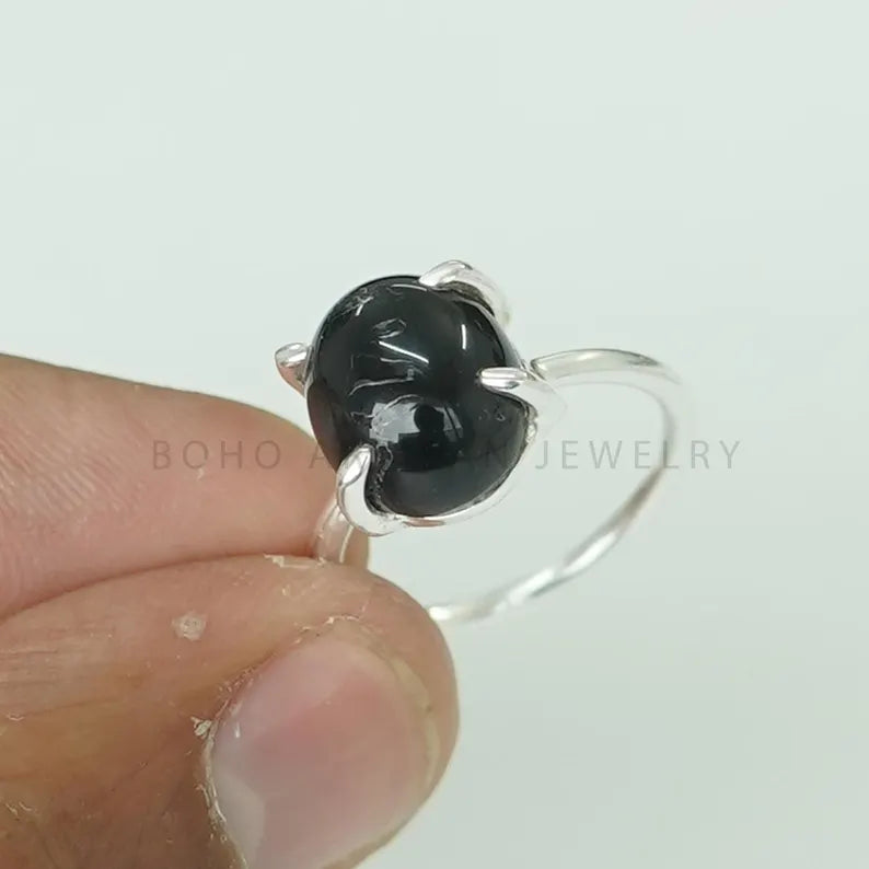 Black Obsidian Ring: Handmade 925 Sterling Silver Statement Jewelry
