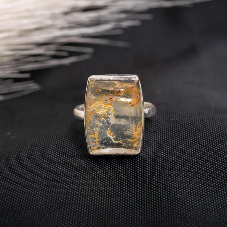 Handmade Lodolite Quartz Ring: 925 Sterling Silver Boho Jewelry