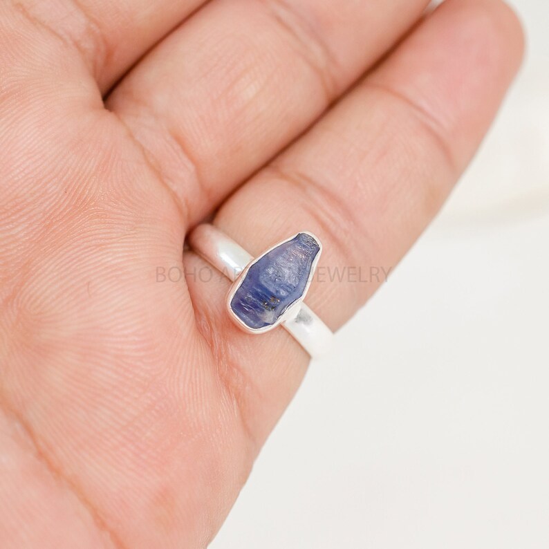 Raw Sapphire Sterling Silver Ring: Natural Crystal, September Birthstone