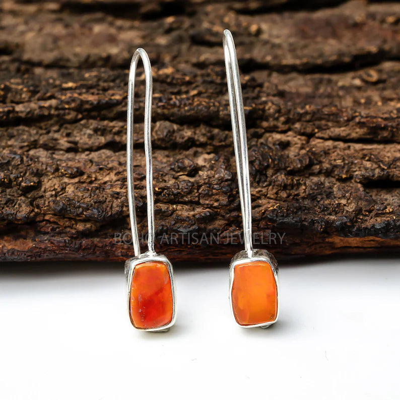 Raw Opal Drop Earrings, Ethiopian Fire Opal Earring, Dangle Earrings, Silver Handmade Earring, Gift For Her, Opal Jewelry, Christmas Gift