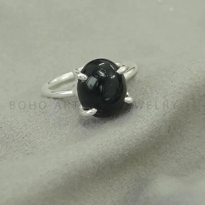 Black Obsidian Ring: Handmade 925 Sterling Silver Statement Jewelry
