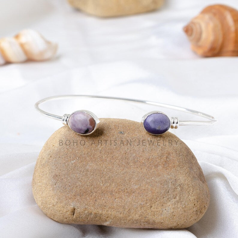 Tiffany Jasper Silver Bracelet, Tiffany Cuff Bangle Bracelet, Handmade Silver Jewelry, Adjustable Bracelet, Purple Gemstone, Gift For Women
