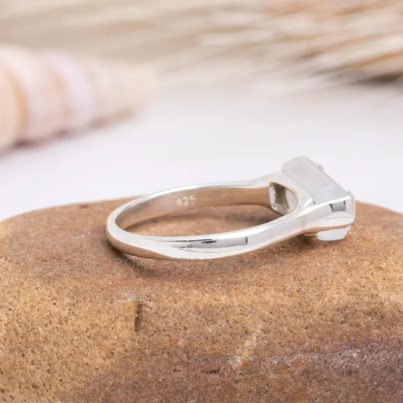 Rainbow Moonstone Bar Ring, Thin Bar Ring, Sterling Silver Ring, Stackable Jewelry, Dainty Bar Ring, June Birthstone Jewelry, Gift for her