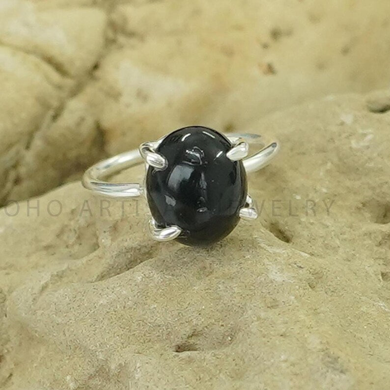 Black Obsidian Ring: Handmade 925 Sterling Silver Statement Jewelry