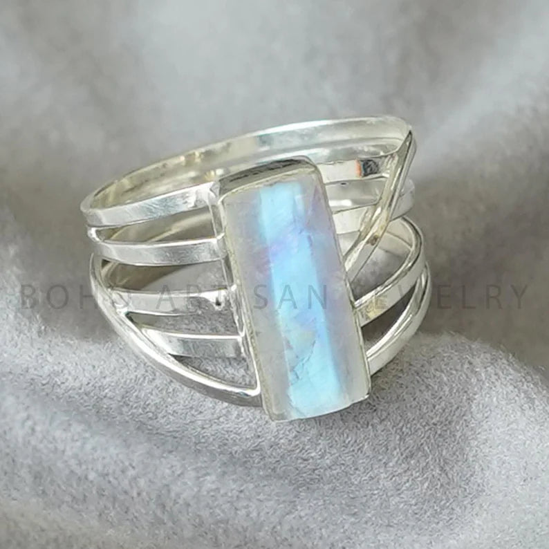 Raw Aquamarine Spiral Ring, Natural Bar Ring, Sterling Silver Jewelry, Aquamarine Ring, March Birthstone, Crystal Ring, Gift For Women
