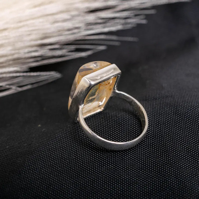 Handmade Lodolite Quartz Ring: 925 Sterling Silver Boho Jewelry