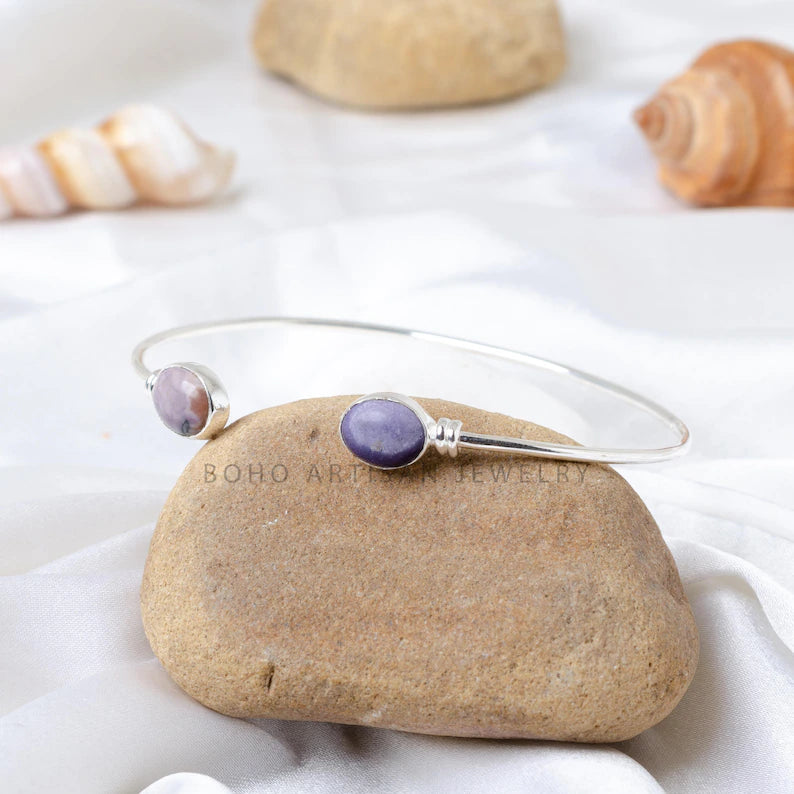 Tiffany Jasper Silver Bracelet, Tiffany Cuff Bangle Bracelet, Handmade Silver Jewelry, Adjustable Bracelet, Purple Gemstone, Gift For Women