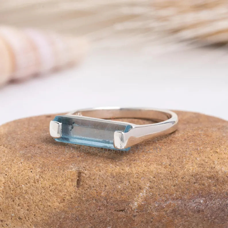 Rainbow Moonstone Bar Ring, Thin Bar Ring, Sterling Silver Ring, Stackable Jewelry, Dainty Bar Ring, June Birthstone Jewelry, Gift for her