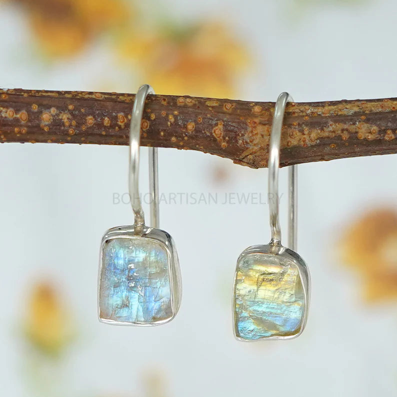 Raw Opal Drop Earrings, Ethiopian Fire Opal Earring, Dangle Earrings, Silver Handmade Earring, Gift For Her, Opal Jewelry, Christmas Gift