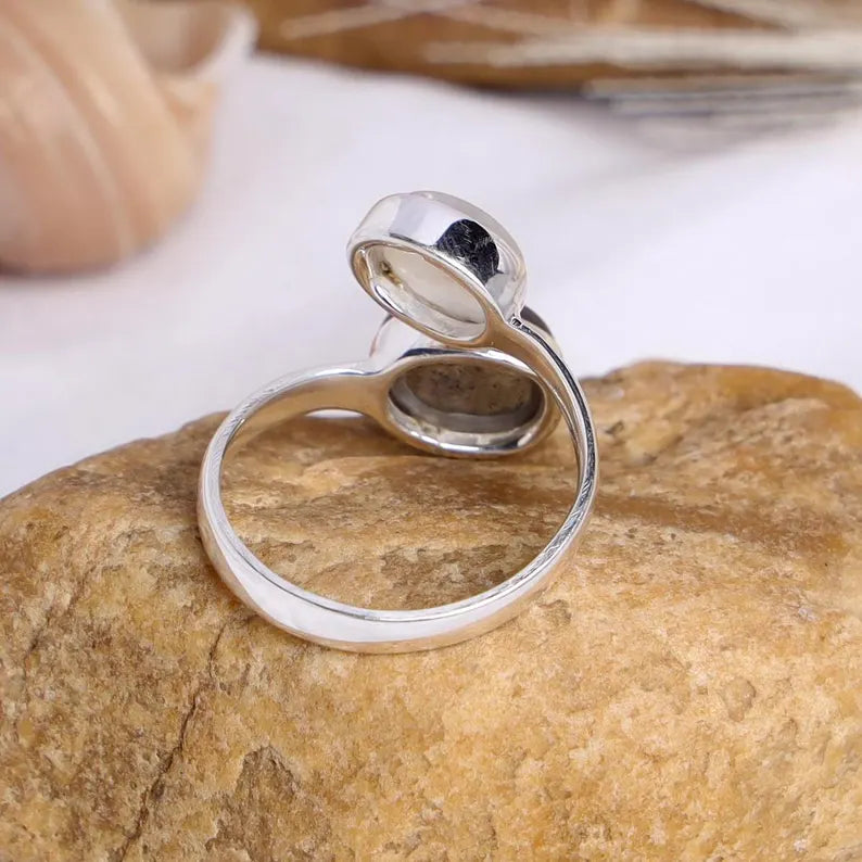 Toi et Moi Ring: Moonstone & Labradorite Sterling Silver Two Stone Ring