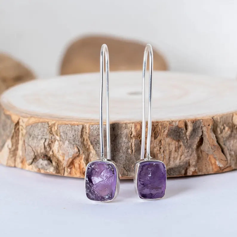 Raw Aquamarine Dangle Earrings: Sterling Silver Handmade Jewelry