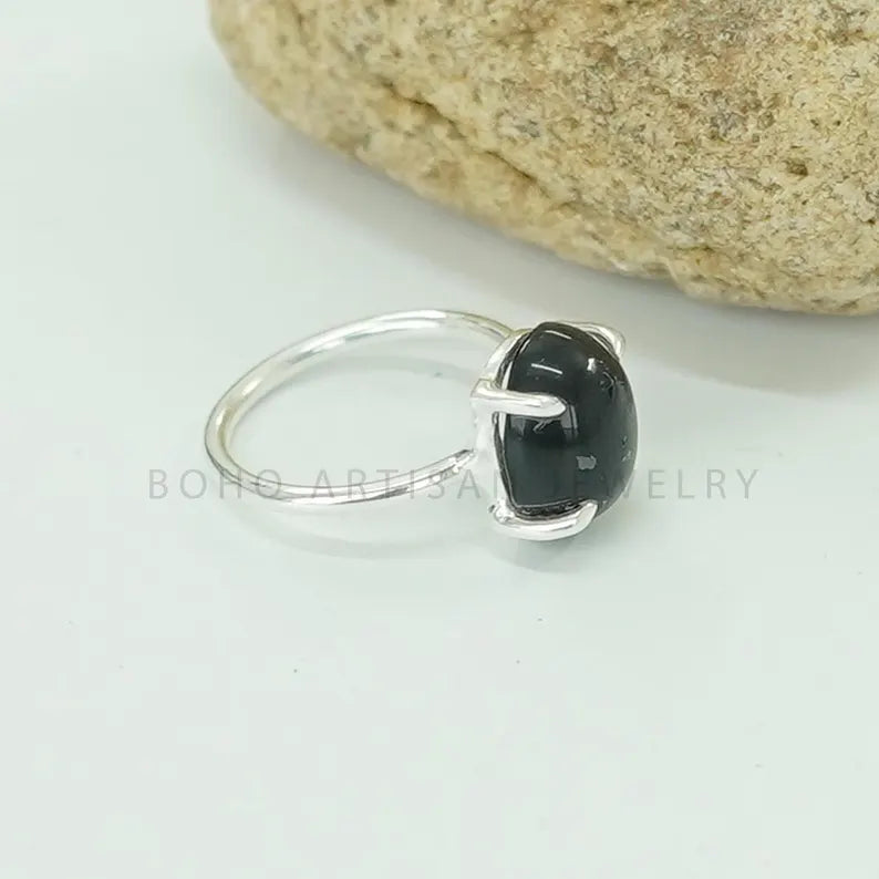 Black Obsidian Ring: Handmade 925 Sterling Silver Statement Jewelry