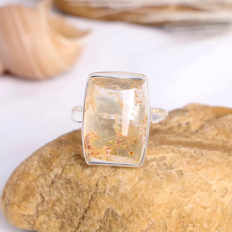 Handmade Lodolite Quartz Ring: 925 Sterling Silver Boho Jewelry