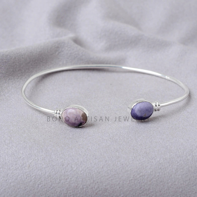 Tiffany Jasper Silver Bracelet, Tiffany Cuff Bangle Bracelet, Handmade Silver Jewelry, Adjustable Bracelet, Purple Gemstone, Gift For Women