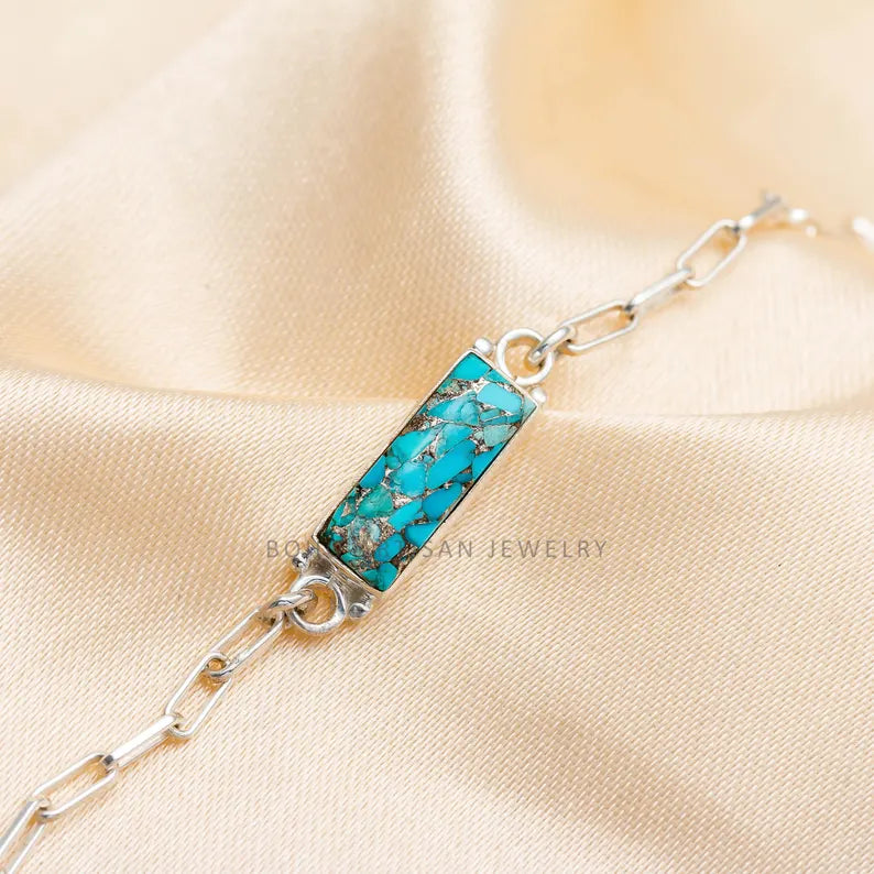 GEMSTONE BRACELET,OYSTER TURQUOISE,CHAIN BRACELET,ANNIVERSARY GIFT,GIFT FOR HER,HANDMADE JEWELRY,WOMEN BRACELET,SILVER BRACELET,DAINTY BRACELET,TURQUOISE BRACELET,AUSTRALIAN OPAL,OPAL BRACELET,LARIMAR BRACELET
