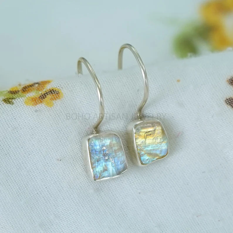 Raw Opal Drop Earrings, Ethiopian Fire Opal Earring, Dangle Earrings, Silver Handmade Earring, Gift For Her, Opal Jewelry, Christmas Gift
