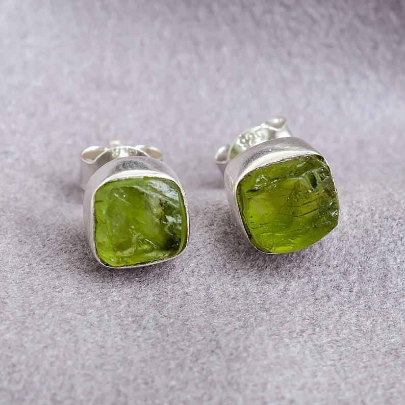 Raw Moonstone Stud Earrings: Sterling Silver, July Birthstone