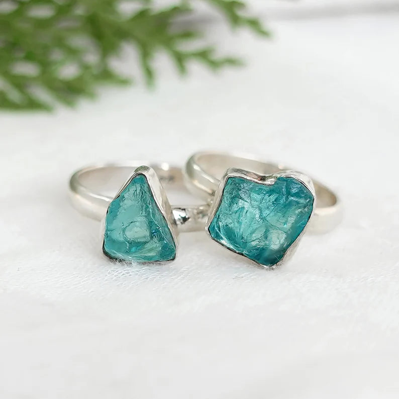 Raw Blue Apatite Ring: Sterling Silver Boho Ring, Handmade Jewelry