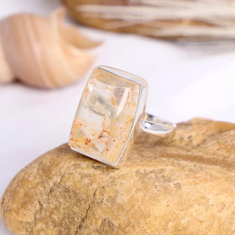 Handmade Lodolite Quartz Ring: 925 Sterling Silver Boho Jewelry