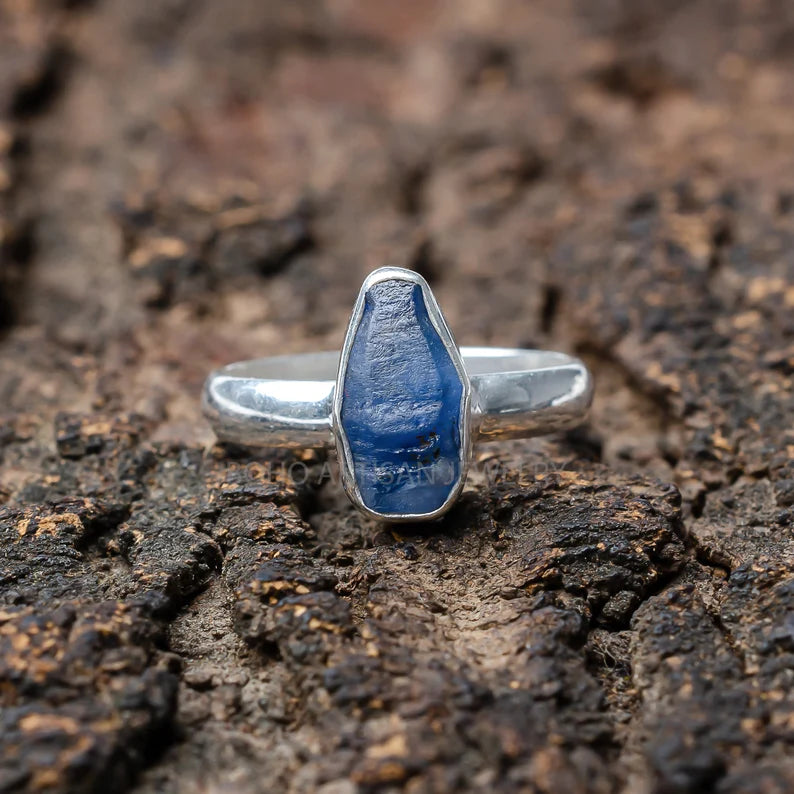 Raw Sapphire Sterling Silver Ring: Natural Crystal, September Birthstone