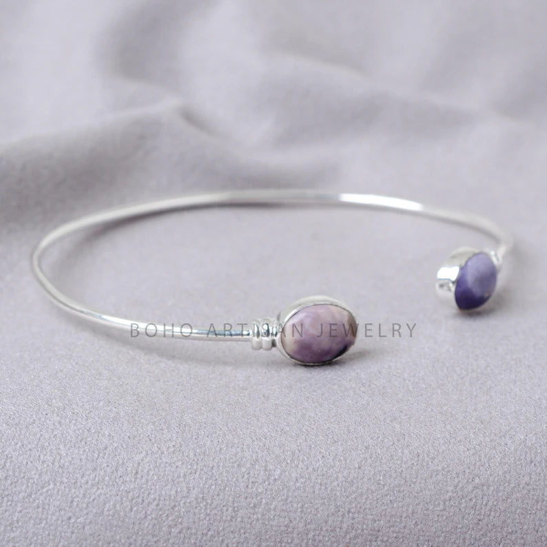 Tiffany Jasper Silver Bracelet, Tiffany Cuff Bangle Bracelet, Handmade Silver Jewelry, Adjustable Bracelet, Purple Gemstone, Gift For Women