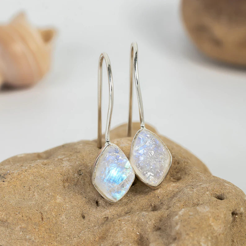 Raw Rose Quartz Earring, Dangle Earring, Silver Handmade Jewelry, Rough stone, 925 Sterling Silver, Pink Gemstone Earrings, Gift For Her