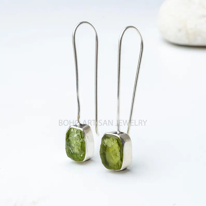 Raw Aquamarine Dangle Earrings: Sterling Silver Handmade Jewelry