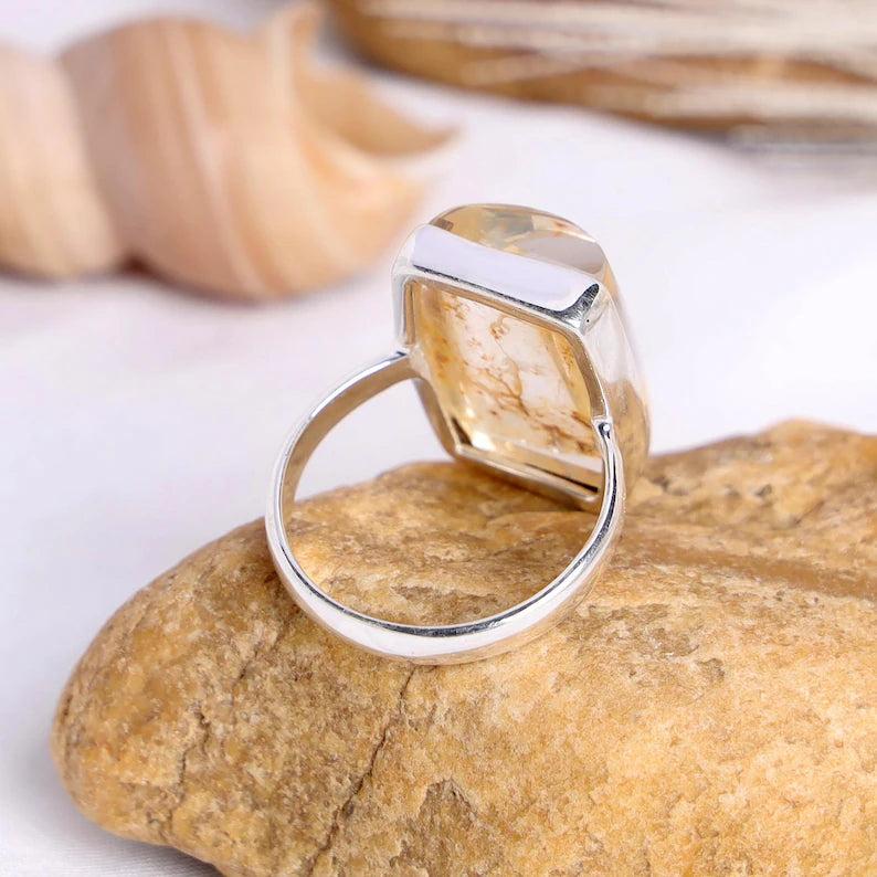 Handmade Lodolite Quartz Ring: 925 Sterling Silver Boho Jewelry