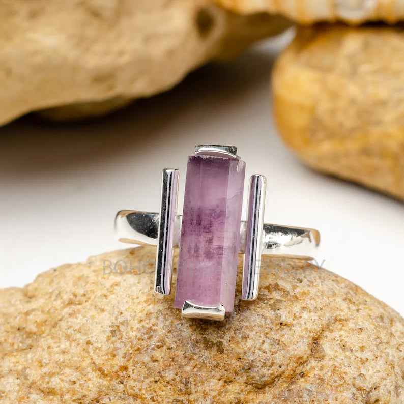 Raw Moonstone Bar Ring • Handmade Silver Jewelry • Raw Crystal Ring • Dainty Gemstone Ring • Blue Fire Moonstone • Statement Ring • Gift