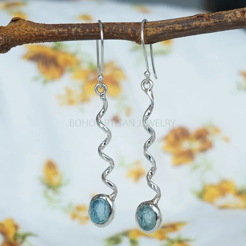 Raw Moonstone Dangle Earrings: Twisted Sterling Silver, July Birthstone