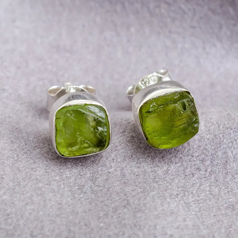 Raw Moonstone Stud Earrings: Handmade Sterling Silver Jewelry