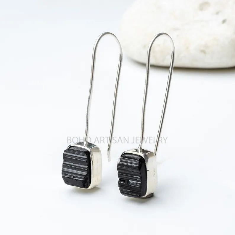 Raw Aquamarine Dangle Earrings: Sterling Silver Handmade Jewelry