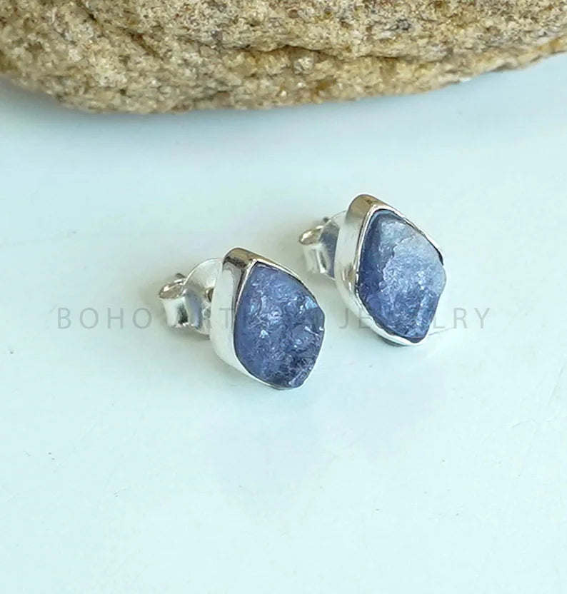 Raw Moonstone Stud Earrings: Sterling Silver, July Birthstone