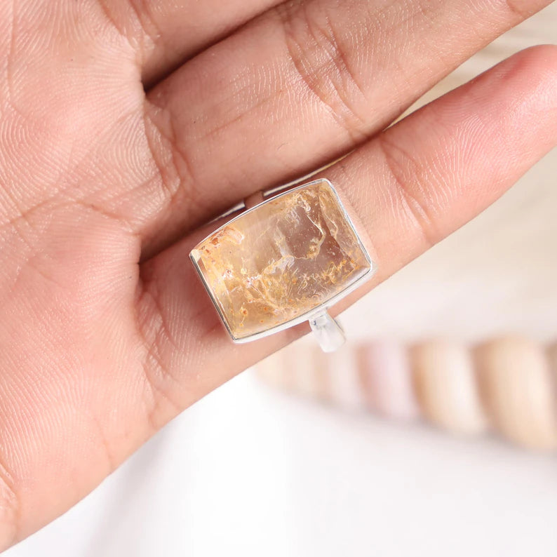 Handmade Lodolite Quartz Ring: 925 Sterling Silver Boho Jewelry