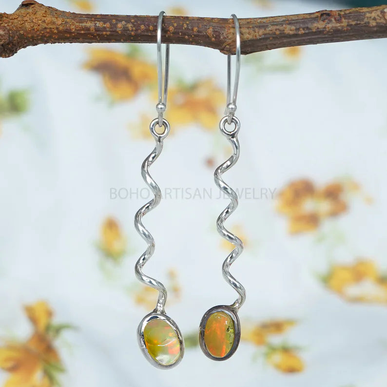 Raw Moonstone Dangle Earrings: Twisted Sterling Silver, July Birthstone