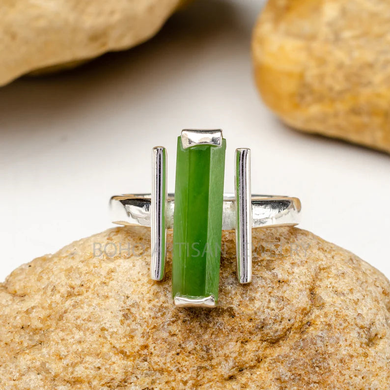 Raw Moonstone Bar Ring • Handmade Silver Jewelry • Raw Crystal Ring • Dainty Gemstone Ring • Blue Fire Moonstone • Statement Ring • Gift