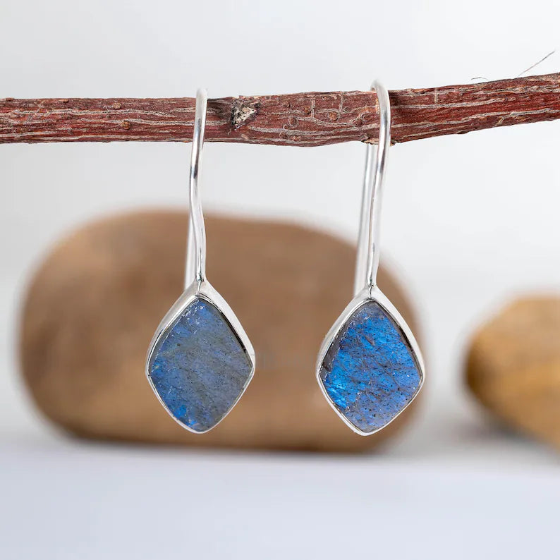 Raw Rose Quartz Earring, Dangle Earring, Silver Handmade Jewelry, Rough stone, 925 Sterling Silver, Pink Gemstone Earrings, Gift For Her