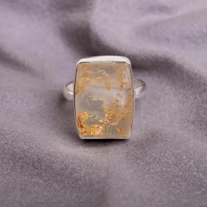 Handmade Lodolite Quartz Ring: 925 Sterling Silver Boho Jewelry