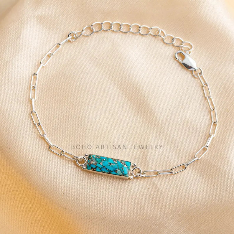 GEMSTONE BRACELET,OYSTER TURQUOISE,CHAIN BRACELET,ANNIVERSARY GIFT,GIFT FOR HER,HANDMADE JEWELRY,WOMEN BRACELET,SILVER BRACELET,DAINTY BRACELET,TURQUOISE BRACELET,AUSTRALIAN OPAL,OPAL BRACELET,LARIMAR BRACELET