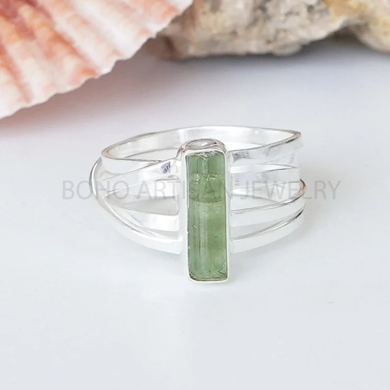 Raw Aquamarine Spiral Ring, Natural Bar Ring, Sterling Silver Jewelry, Aquamarine Ring, March Birthstone, Crystal Ring, Gift For Women