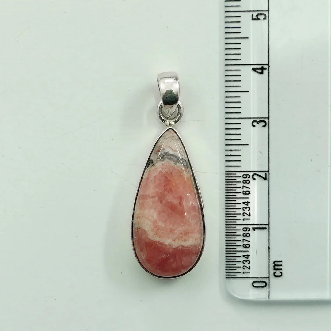 Rhodochrosite Crystal Pendant: 925 Sterling Silver, Boho Jewelry