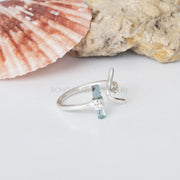 Raw Aquamarine Sterling Silver Ring: Adjustable Arrow Stick Design