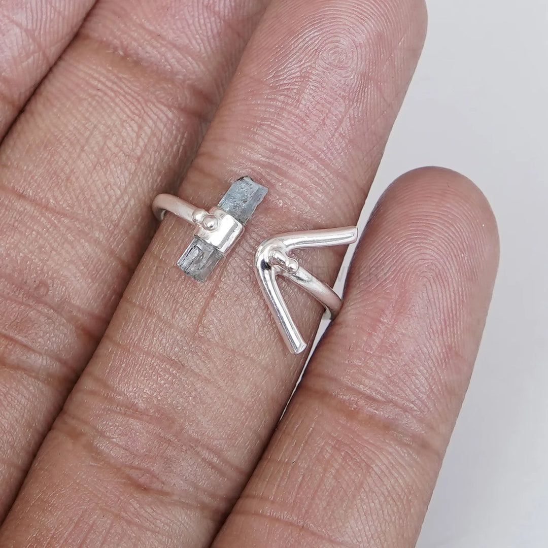 Raw Aquamarine Sterling Silver Ring: Adjustable Arrow Stick Design